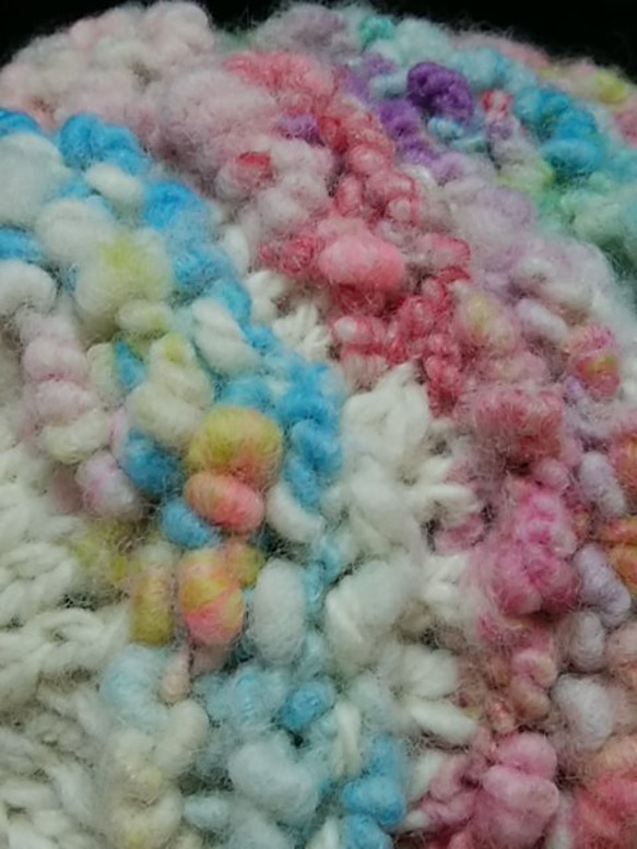 手紡ぎ毛糸使用手編みの春色ニットベレー帽 6枚目の画像