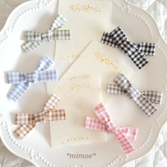 ハンドメイド キッズリボン キッズゴム ギンガムチェック6個セット グログラン ハンドメイド キッズリボン キッズゴム ギンガムチェック6個セット