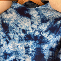 天然藍染　オフネックTシャツ　女性用　長袖　Ｆ 3枚目の画像