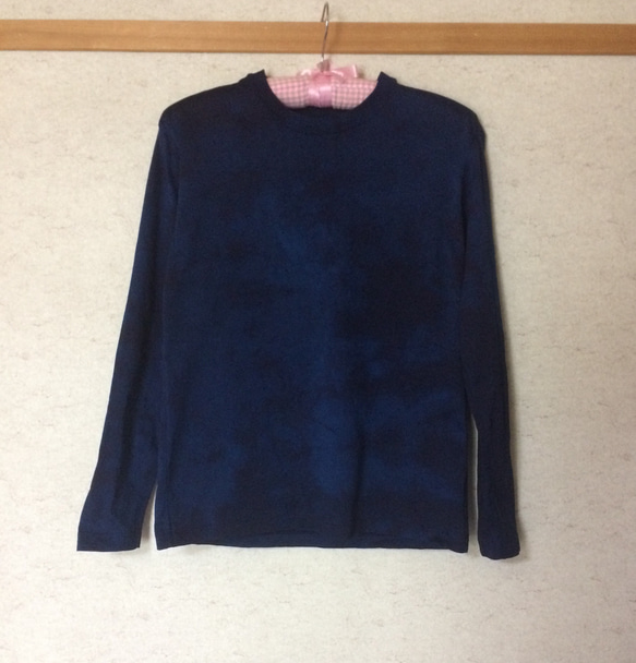 天然藍染カジュアルTシャツ女性用長袖S 1枚目の画像