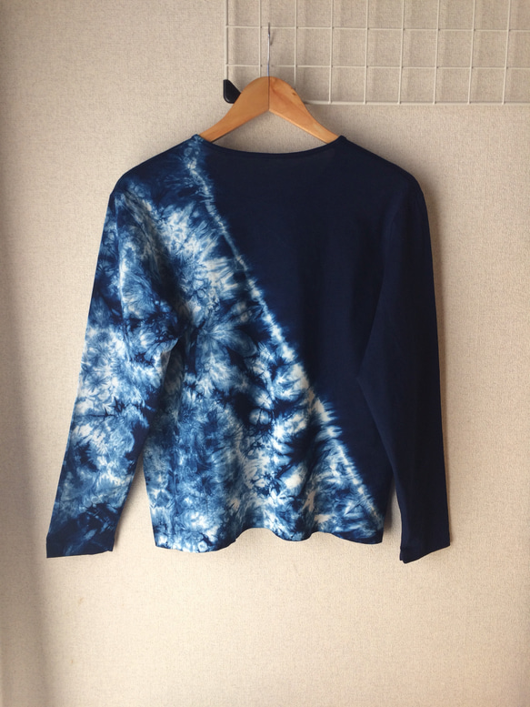 天然靛藍染色Supima棉T卹女裝長袖L 第2張的照片