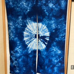 天然藍染 綿のれん  115㎝丈  二ツ割 1枚目の画像