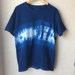 天然藍染 男性用Tシャツ半袖  L  綿 1枚目の画像