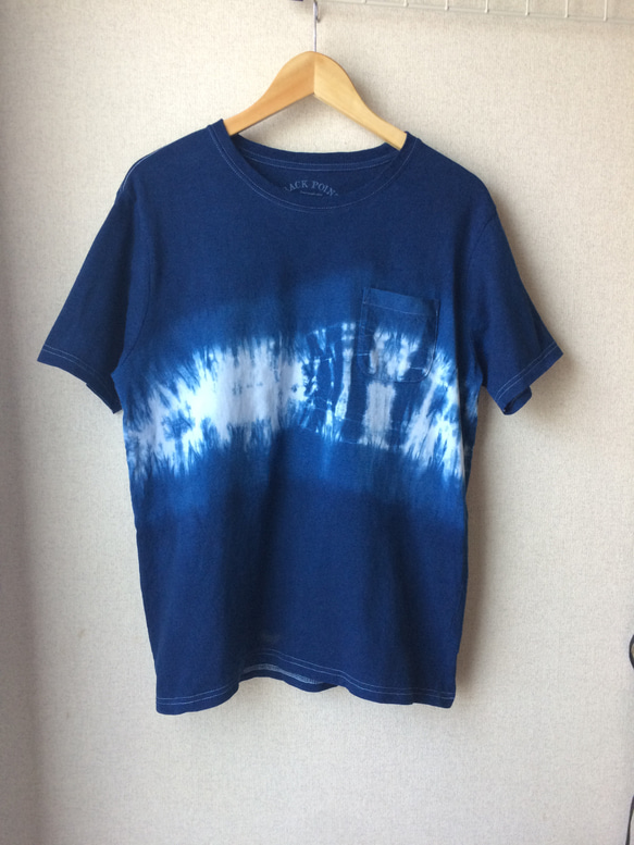 天然藍染 男性用Tシャツ半袖  L  綿 1枚目の画像
