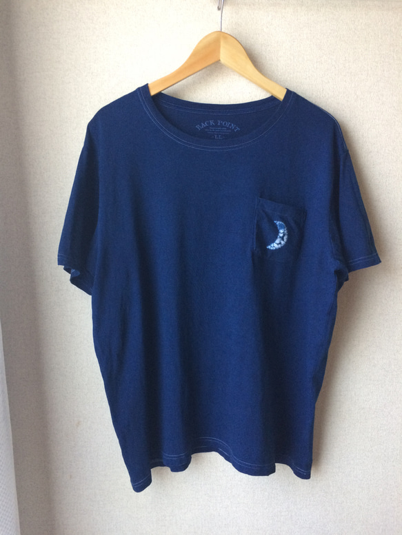 天然藍染 男性用Tシャツ半袖 LL  綿 1枚目の画像