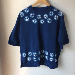 天然藍染 カジュアルTシャツ女性用半袖 L 1枚目の画像
