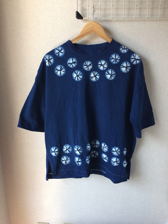 天然藍染 カジュアルTシャツ女性用半袖 L 1枚目の画像