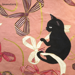 黒猫とリボン柄ハイウエストミモレ丈フレアスカート【ピンク系】 5枚目の画像