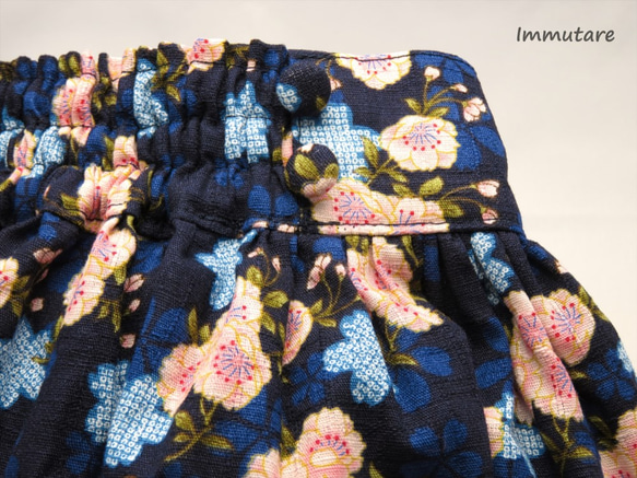 和柄2段ティアードスカート【藍色】 5枚目の画像