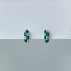 玻璃編織胡桃木耳環（格紋/紅白）耳環 第6張的照片