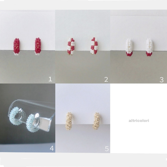 玻璃編織胡桃木耳環（格紋/紅白）耳環 第7張的照片