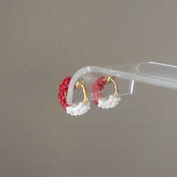 紅白/Tancho-Glass 編織胡桃木耳環 第3張的照片