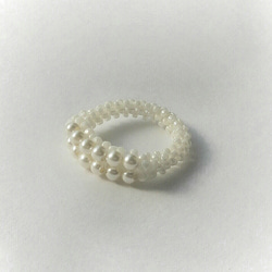 雙線 ◦珍珠戒指（淡奶油色） 第3張的照片