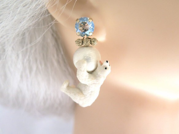 ◇polar bear◇ コットンパール シロクマ ピアス 1枚目の画像