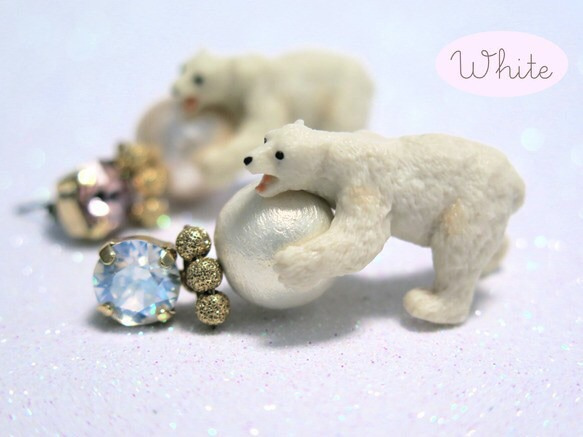 ◇polar bear◇ コットンパール シロクマ ピアス 2枚目の画像