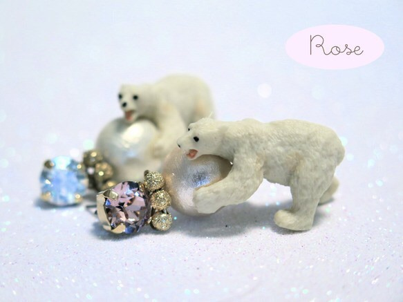 ◇polar bear◇ コットンパール シロクマ ピアス 3枚目の画像