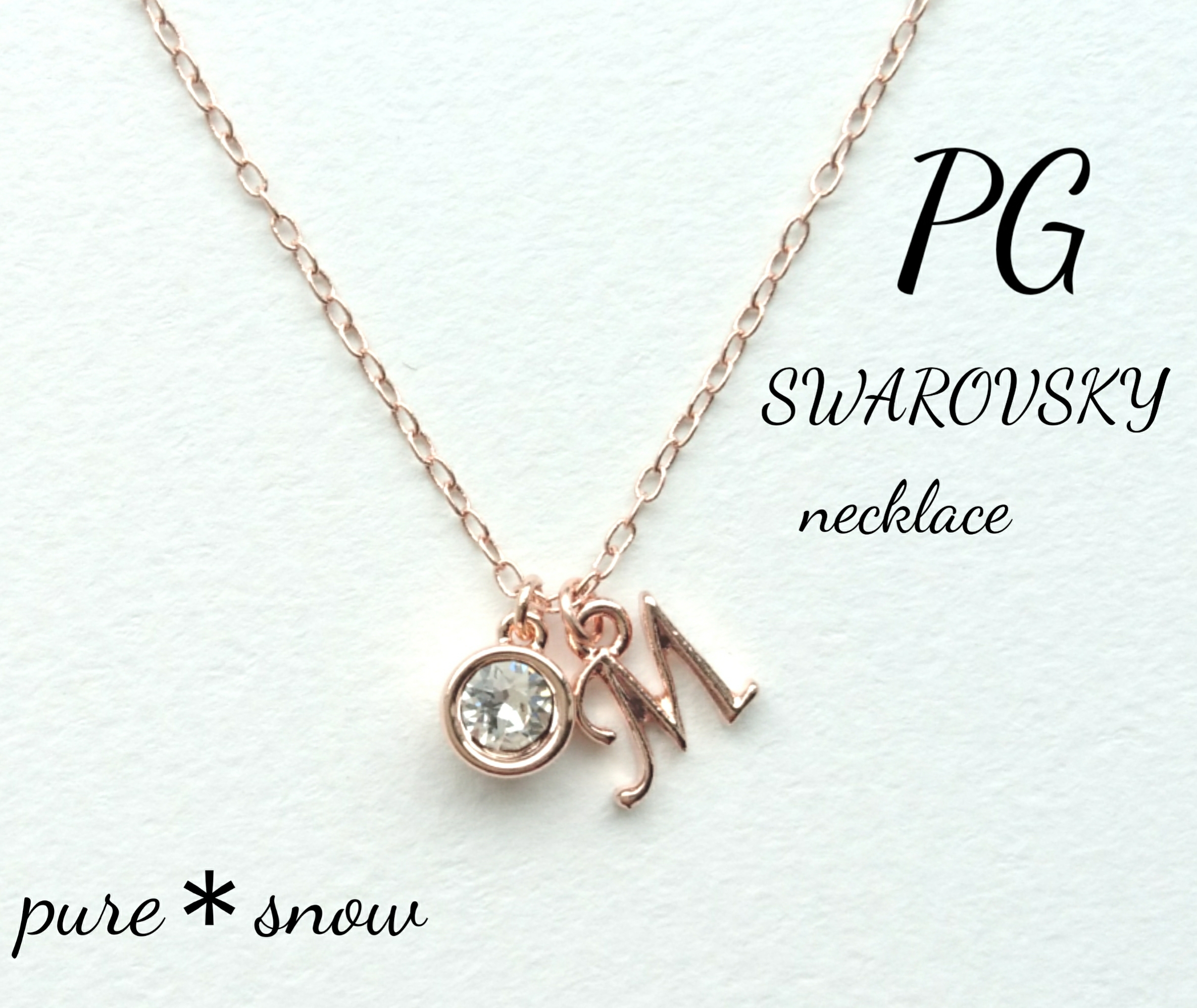 再販3】ピンクゴールド⭐誕生石カラースワロとイニシャルのネックレス