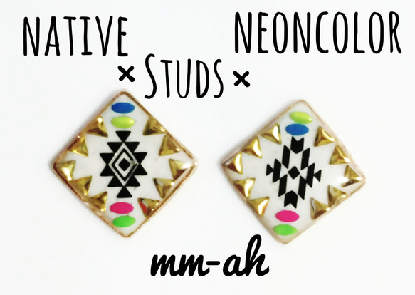 再販♥2 native×studs×neoncolorピアス【送料無料】 1枚目の画像