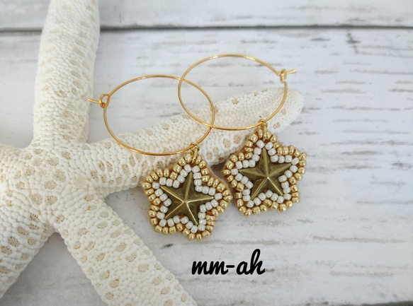 再販♥️3 星スタッズ刺繍＊フープピアス ピアス（フープ） mm-ah 通販 