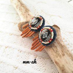 Native American 刺繍＊スエードフリンジピアス＊black 2枚目の画像