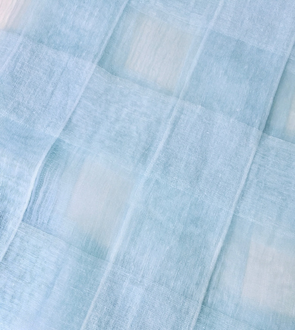 藍染シルク/コットン5cm格子ストール（浅葱色） 5枚目の画像
