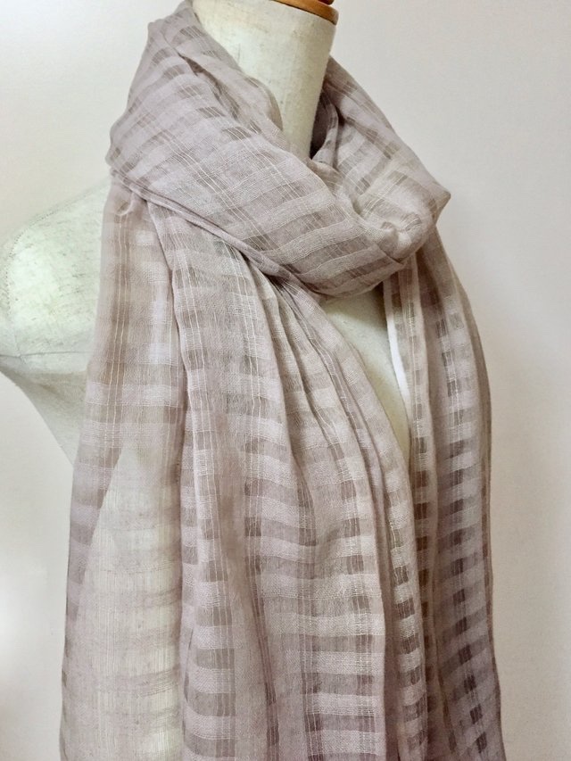 草木染 柔らかコットン・シルクチェックストール（モーブのグラデーション）