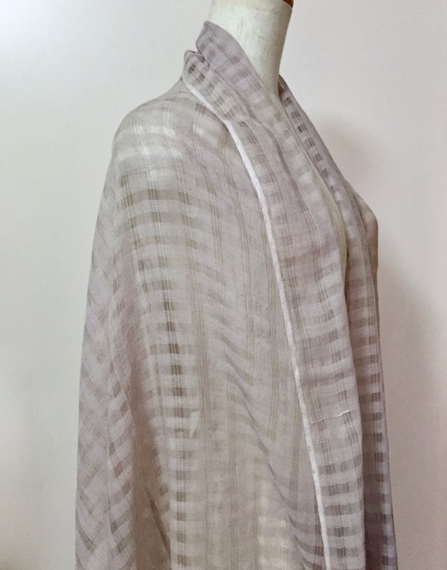 草木染 柔らかコットン・シルクチェックストール（モーブのグラデーション）