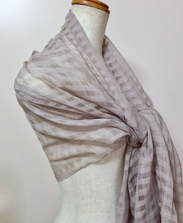 草木染 柔らかコットン・シルクチェックストール（モーブのグラデーション）