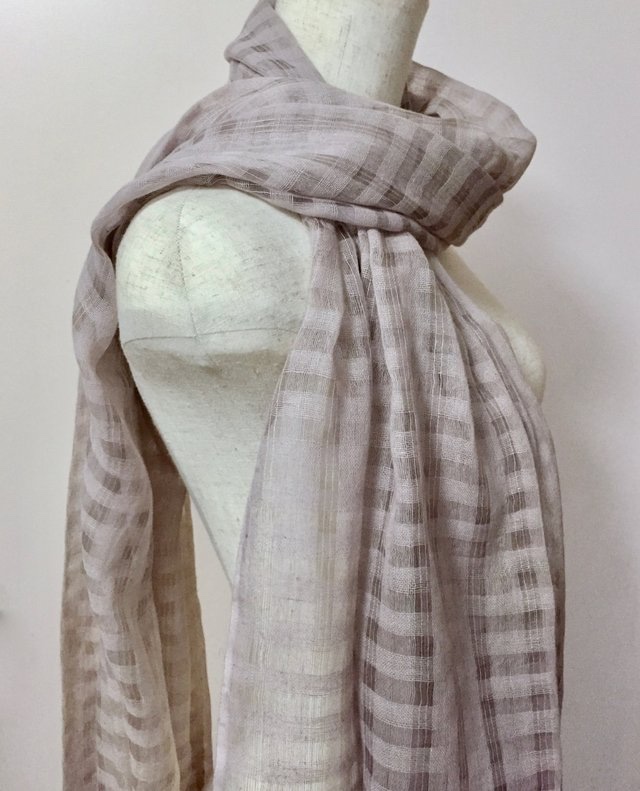 草木染 柔らかコットン・シルクチェックストール（モーブのグラデーション）