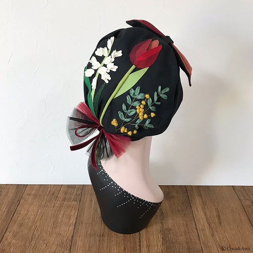 【新品未使用】帽子屋 Coco&Ami  こことあみ 花束〜ん ベレー帽 黒 花束〜ん(ブラック) ベレー帽・ハンチング Coco&Ami(こことあみ
