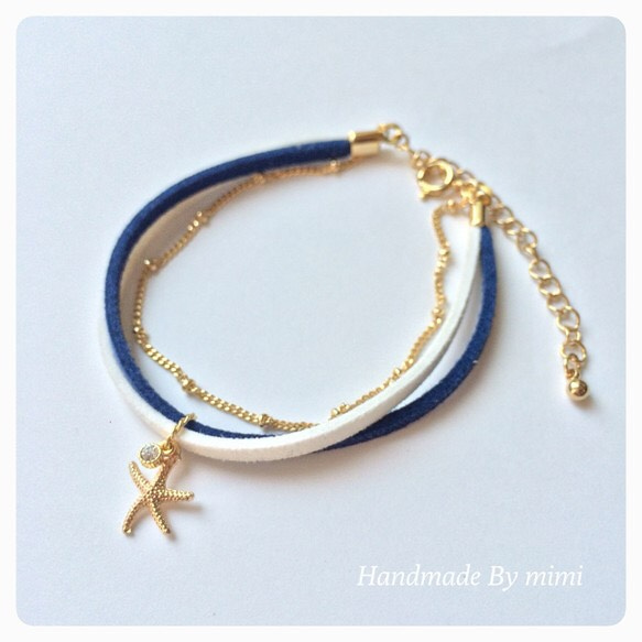 Suède Bracelet＊blue×white 2枚目の画像