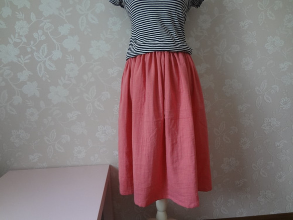 ふんわりWガーゼ☆おとなピンクギャザースカート 3枚目の画像