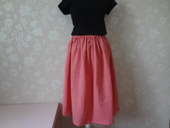 ふんわりWガーゼ☆おとなピンクギャザースカート 4枚目の画像