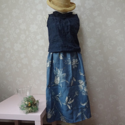 リネンのフレアースカート☆藍色 6枚目の画像
