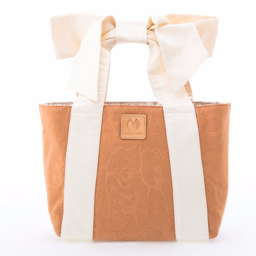 リボントートバッグ/中/オレンジ・ベージュ（W0103）/着物・帯・正絹  