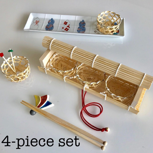 再販31 竹籠付き おにぎり弁当箱 四点セット 弁当箱・ランチボックス