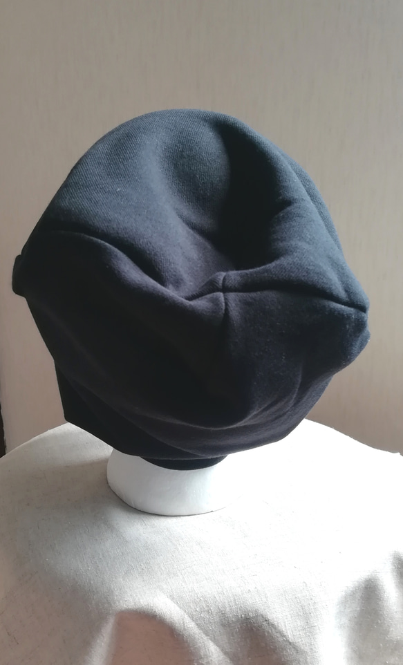 《受注製作》ブラック色♪スウェットニット帽　男女兼用大きめ 3枚目の画像