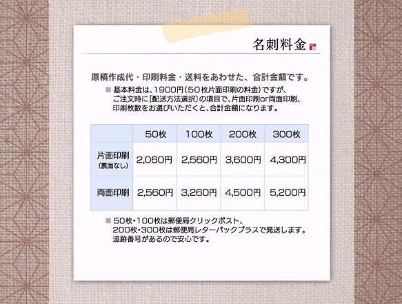 ＊麻の葉＊　和のお花と文様のセミオーダー名刺 4枚目の画像