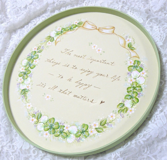 クローバーの丸トレー❤トールペイント お盆・トレイ andante