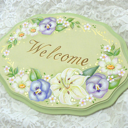 トールペイント❤パンジーとゆりのドアプレート（受注製作） 表札