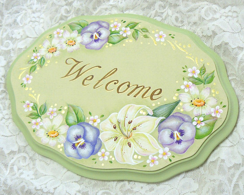 手描き】りんご花トールペイントプレート