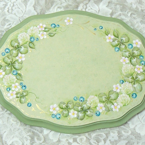 交換無料！ トールペイント❤シロツメ草のドアプレート（受注製作） 表札 絵画
