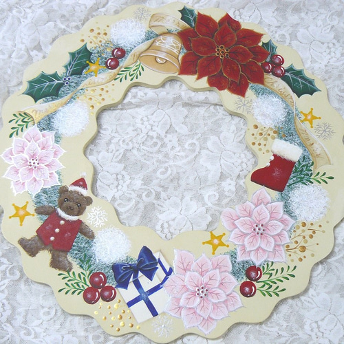トールペイント　クリスマスリース　くま ベアがかわいいクリスマスリース❤受注製作 リース andante 通販