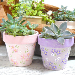 手描き植木鉢❤小花の色違い２ケSet（受注製作） 1枚目の画像