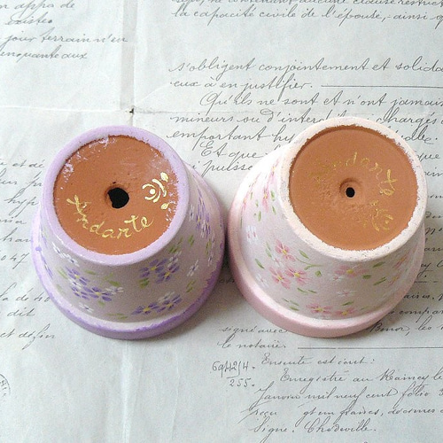 手描き植木鉢❤小花の色違い2ケSet（受注製作） 一輪挿し・花瓶・花器