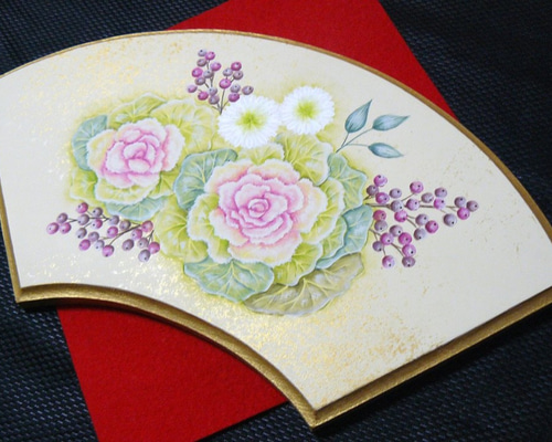 トールペイント❤葉ボタンの扇プレート イラスト andante 通販