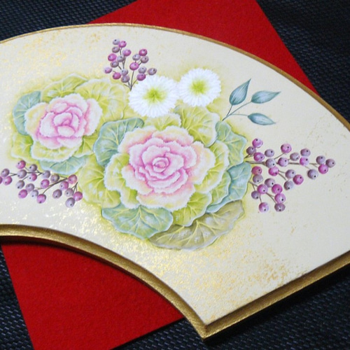 ボード　ボールペン　薔薇　手描き　トールペイント トールペイント❤葉ボタンの扇プレート イラスト andante 通販