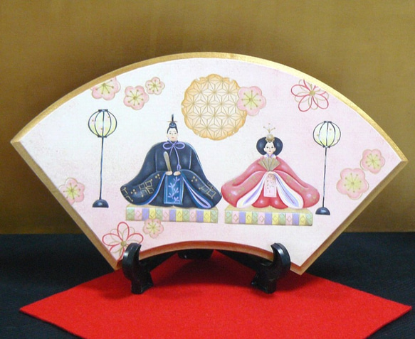 桃の節句の扇プレート❤トールペイント（受注製作） イラスト andante
