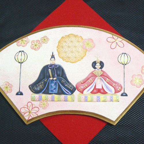 桃の節句の扇プレート❤トールペイント（受注製作） イラスト andante