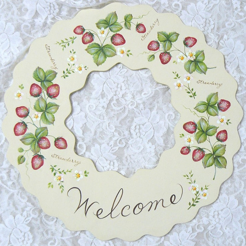 トールペイント   苺とお花のウェルカムボード トールペイント 苺とお花のウェルカムボード